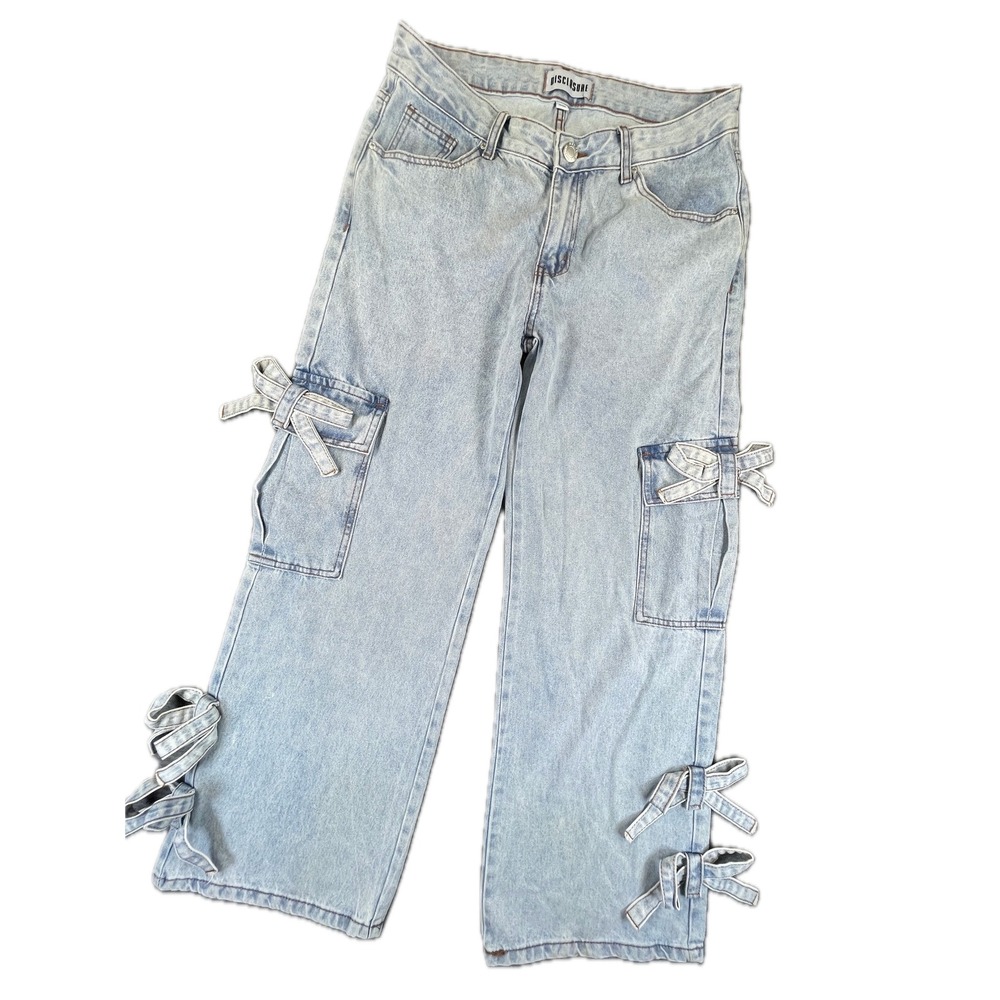 Disclosure Bow Cargo Wide Leg Jeans M Light Wash Denim Coquette Streetwear